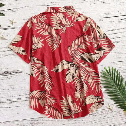 Tropical Leaf Print Red Shirt